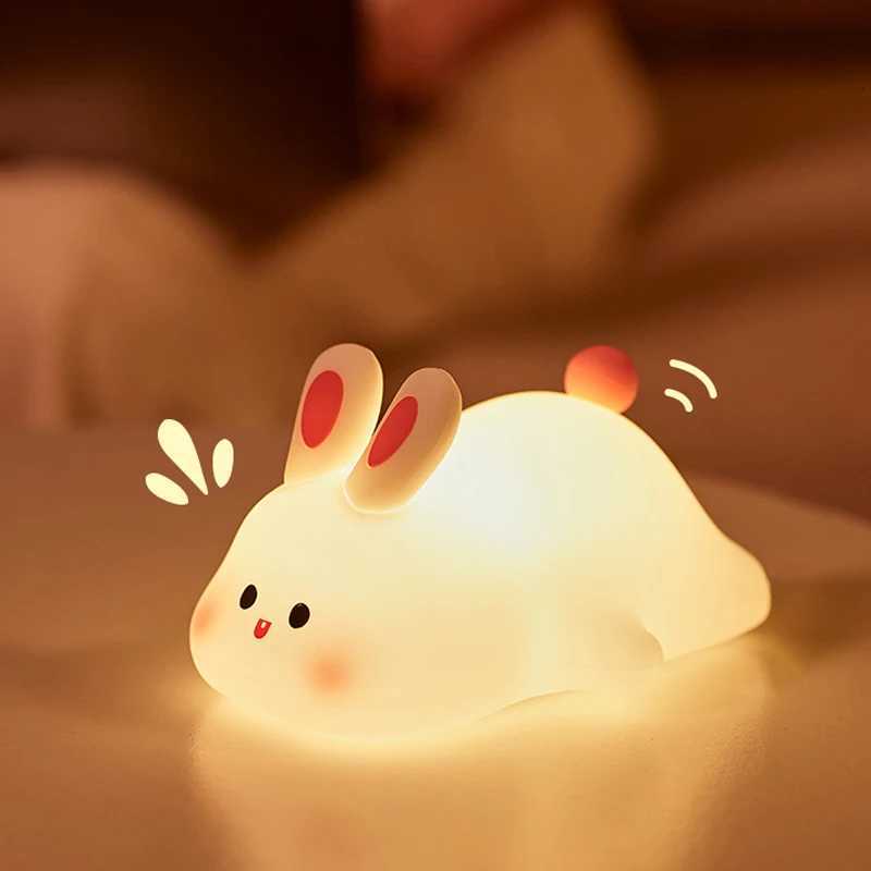 Big Face Rabbit Night Light Cute Silicone Rabbit Cartoon Soft Lamp Touch Night Light Children Sleep Light Room Decoration Gift M251118