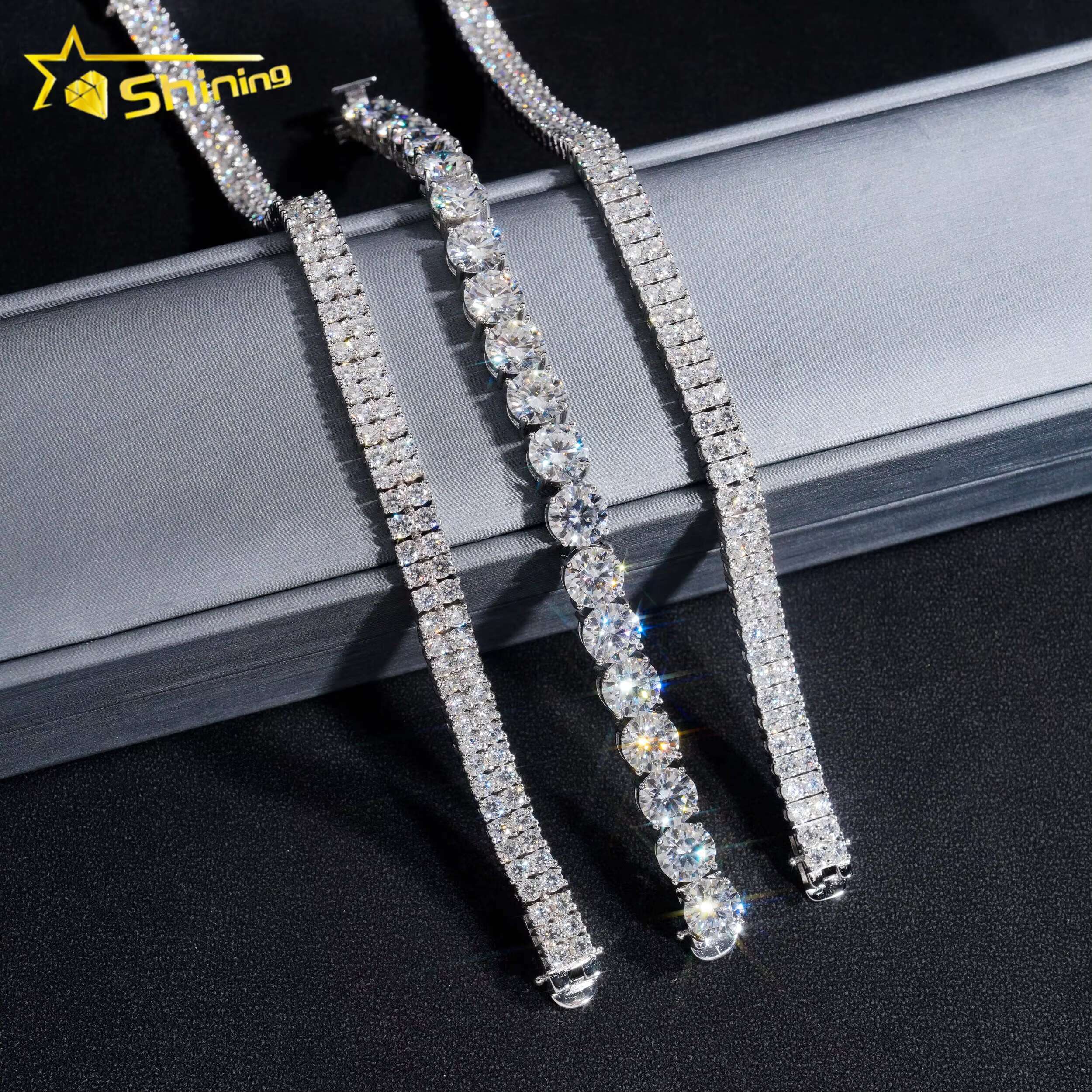 Hip Hop High Quality One Double Row Sier Men VVS Moissanite Tennis Chain Bracelet