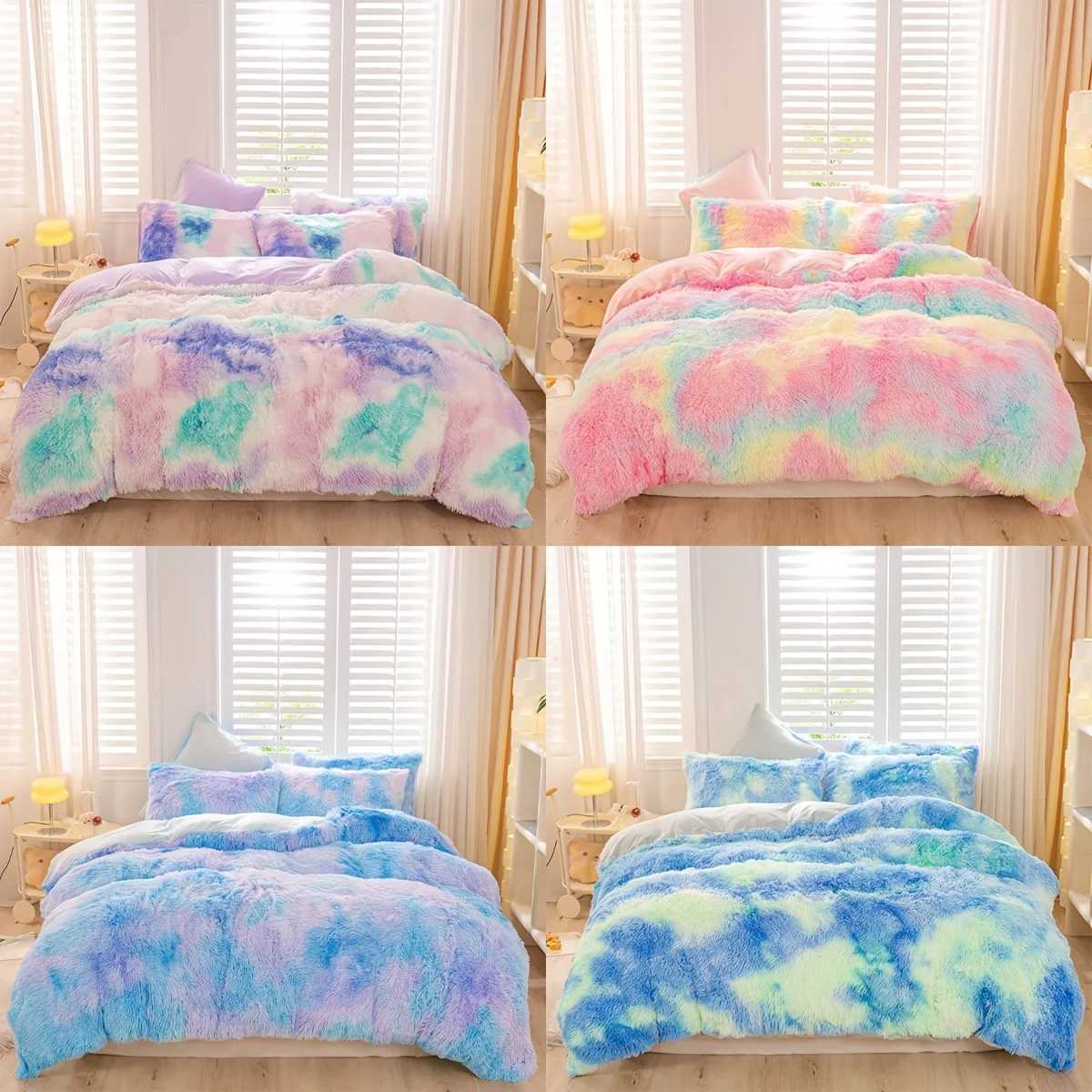 3pcs Y2K Tie Dye Plush Duvet Cover Set 1 Duvet Cover 2 case Soft Warm Bedding SetM251118