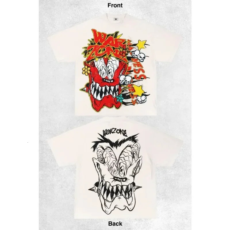 Harajuku loose Gothic hiphop rock original funny devil print mens Tshirt highquality summer cotton campus style couple top 250408Z