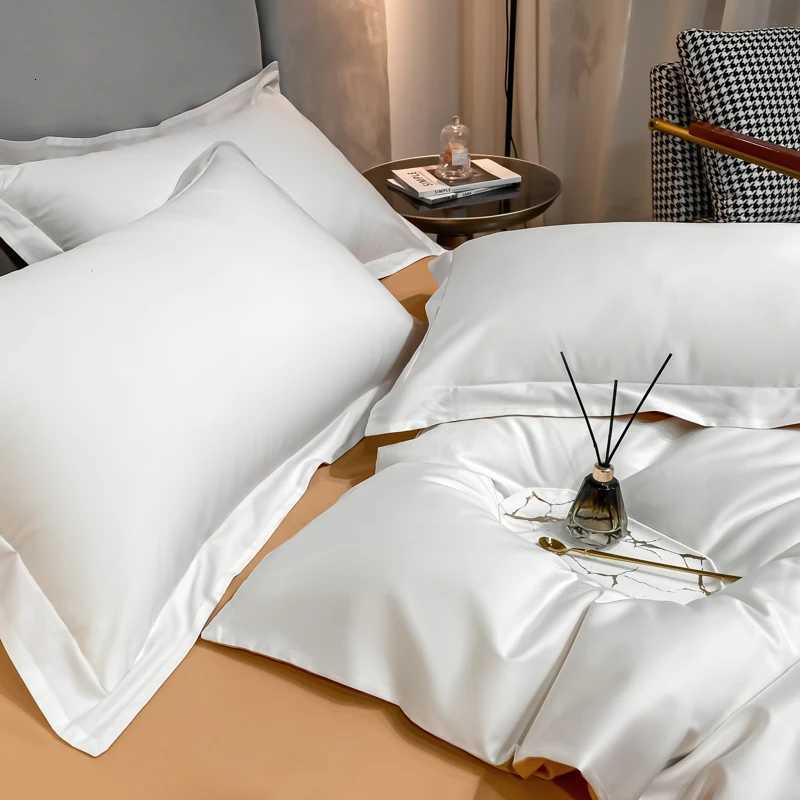 3pcs One Quilt Cover and Two cases Luxurious 100 Egyptian Cotton Solid Color Two-tone Soft Skin-friendly Bedding SetM251118