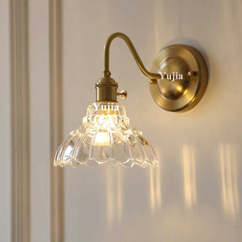 Japanese Retro Floral Glass Wall Lamp Modern Simple Bedside Lamp for Bedroom Study Led Mirror Light Nordic Wall Sconce M251118