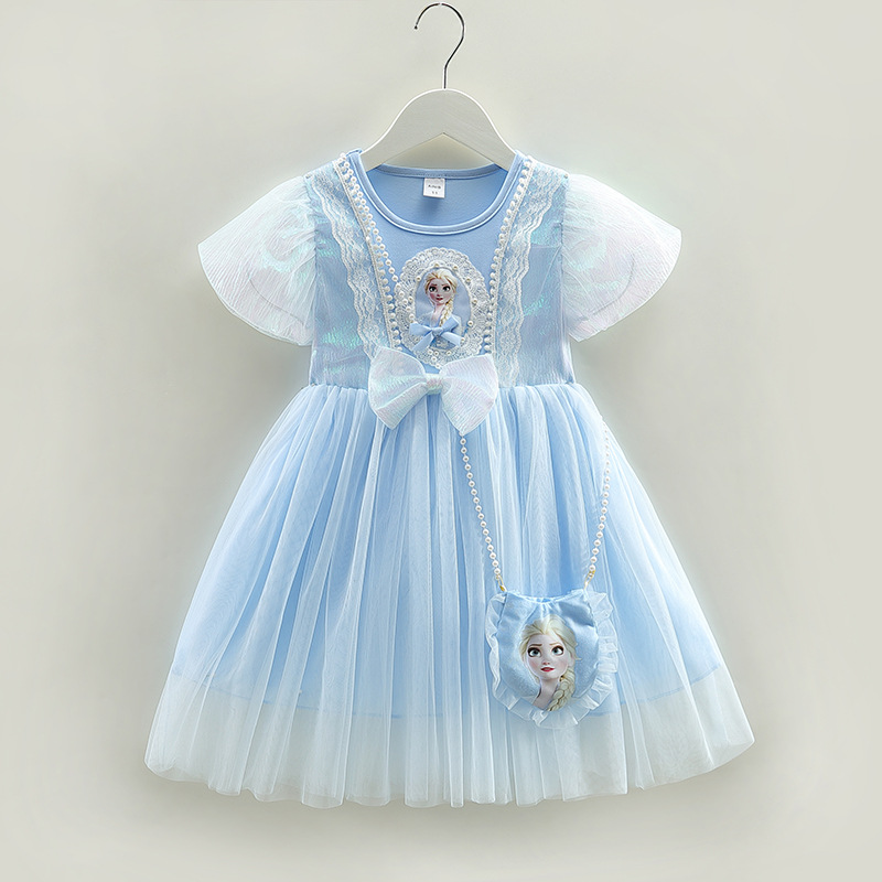 DISNEY Girl short-sleeved baby Elsa princess designer clothes toddler dress summer party dress tulle dress Soft fabric comfortable