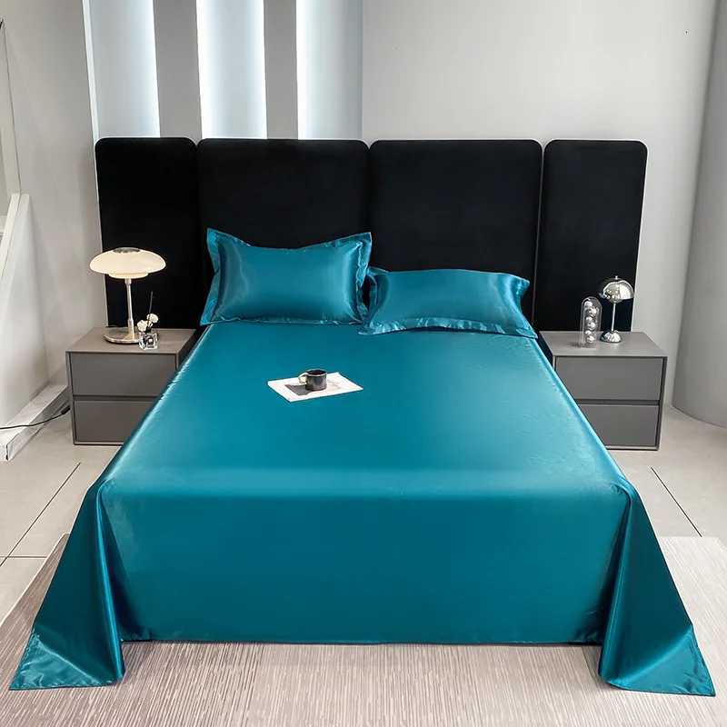 1pc Plain Satin Solid Color Bed Sheets Flat Sheets for Bedroom Bedding Does Not Include caseM251118