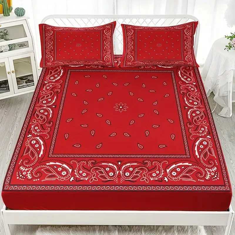 Black Paisley Mandala Fitted Sheet Set Bohemian Style Mattress Covers Soft Breathable With Deep Pocket for BedroomM251118