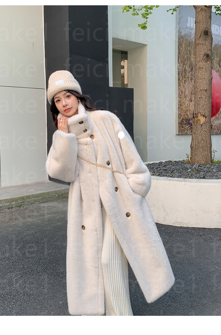 Faux Fur Long Overcoat For Women Fashion Lapel Single Breasted Loose Fluffy Plush Warm Coat Winter Thicken Outerwear