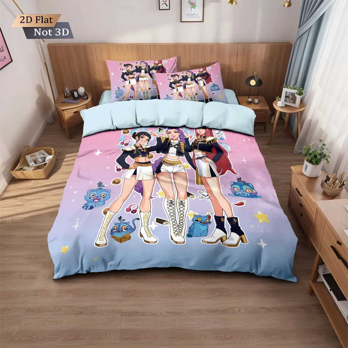 3pcs K-Pop Demon Hunters Print coreless Bedding Set Multi Sized Bedding Dormitory duvet Cover Soft Decoration Machine WashableM251118