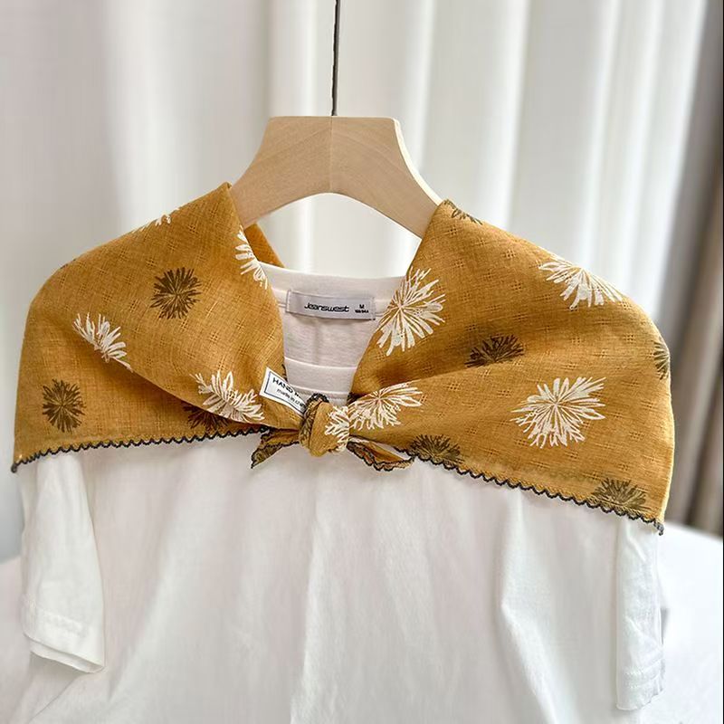 T501 Korean style personalized printed floral hot sale square scarf literary forest girl ultra-light scarf headband lace decoration scarf