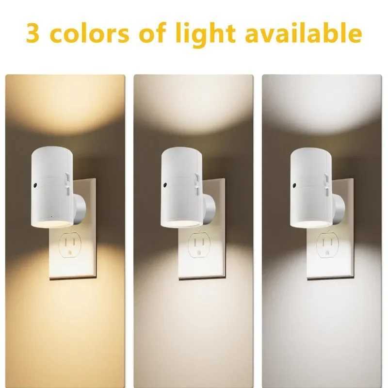 Modern LED Night Light Plug in 3 Colors Temperatures Dimmable Nightlight with Light Sensor for Bathroom Hallway Bedroom Stairway M251118