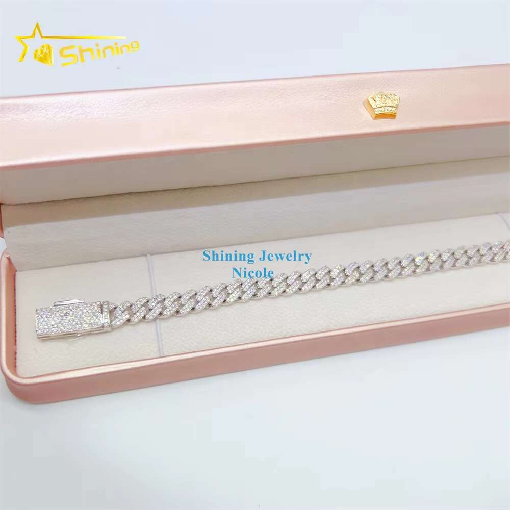 Top Quality Sier Iced Out Custom Hip Hop Jewelry Moissanite Chain 8mm Cuban Link Bracelet