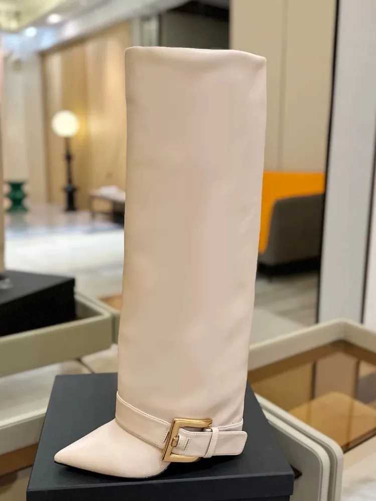 Fashion Ladies Autumn and Winter Belt Buckle Pointed Thin High-heeled Knee High Wens Boots Fion Party Size 34-45 Medium Boots Y251118