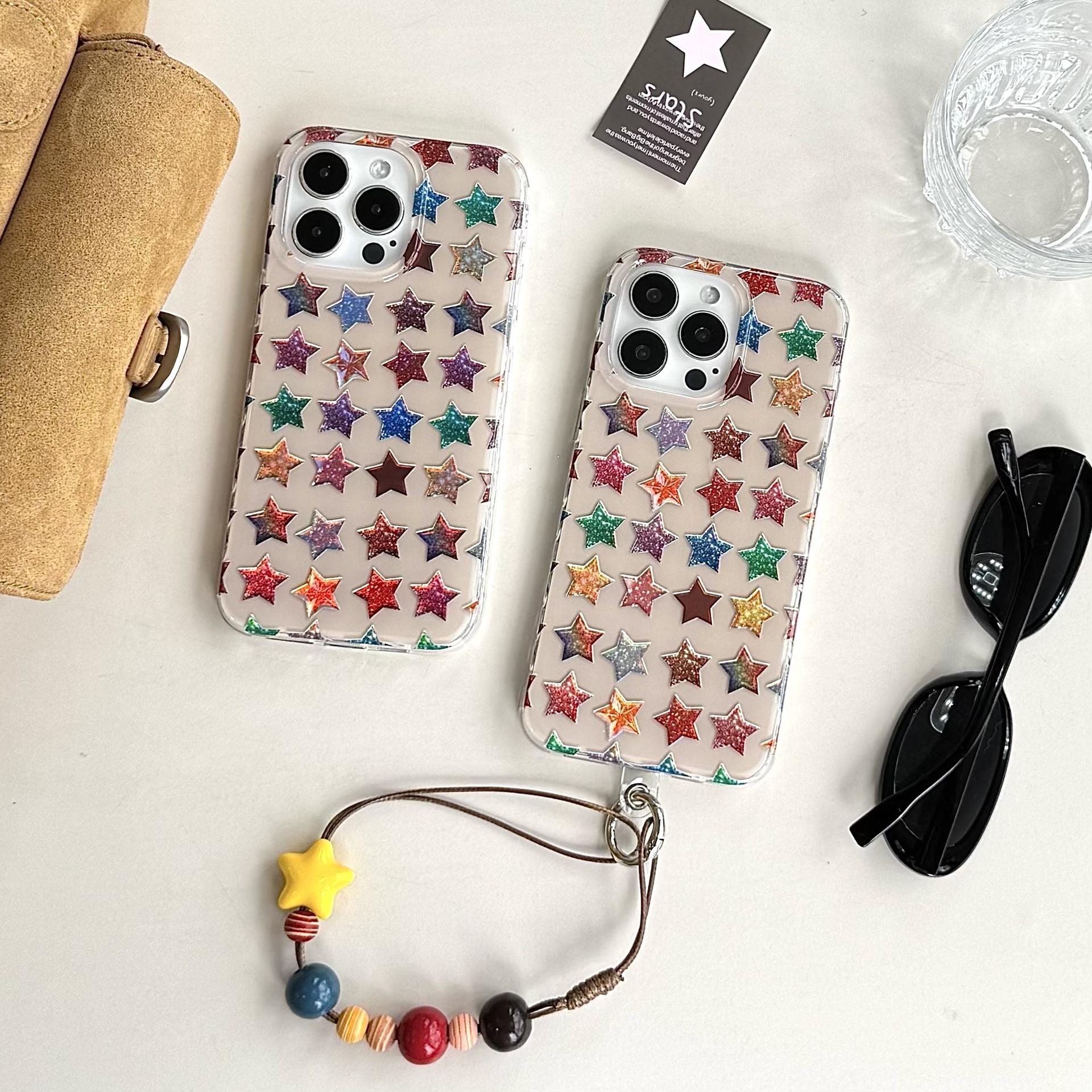 Full Screen Colorful Stars Phone Case Compatible iPhone 17 Pro Max New Model with Hand Strap Protective Case iPhone 16/15/ Pro