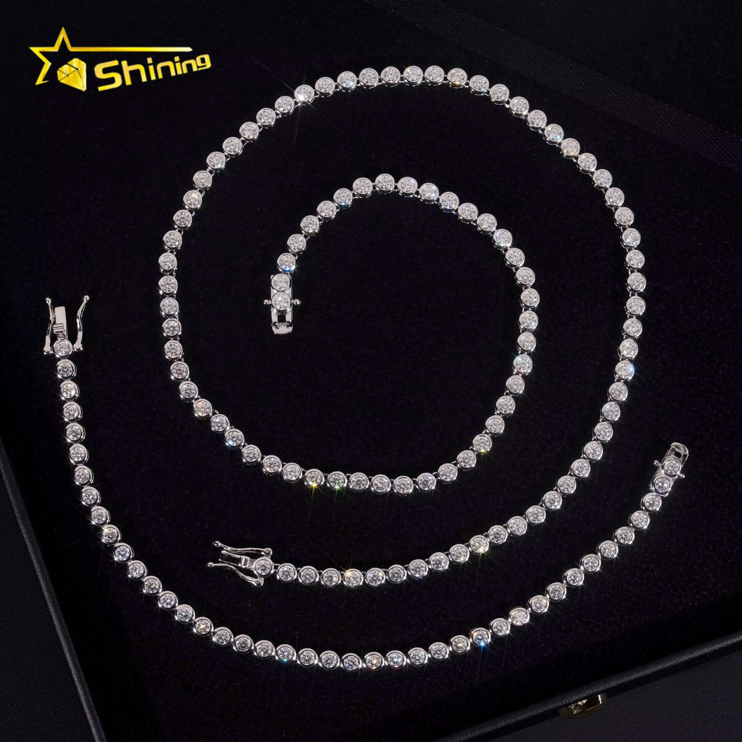 Classic Women Bracelets Gold Plated Sier Jewelry 3MM Moissanite Bezel Setting Tennis Chain