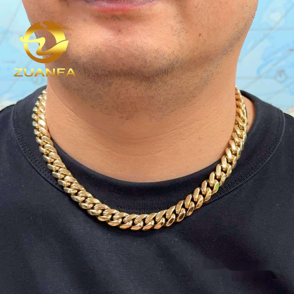 14K Solid 12Mm Au585 Gold Hip Hop Jewelry Rapper Miami Cuban Link Chain Necklace For Men