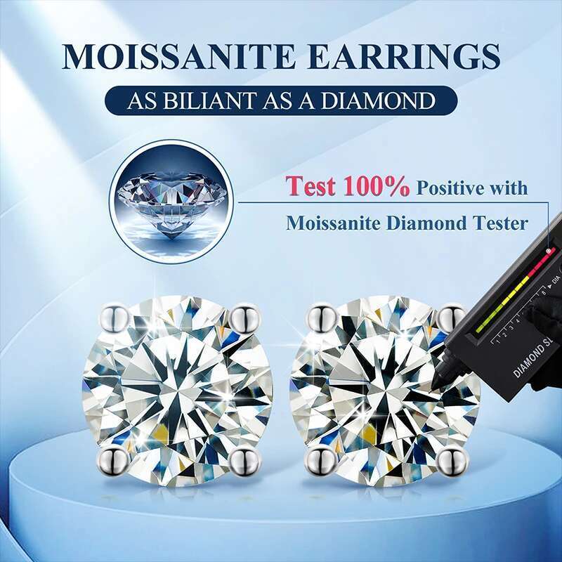TUHE Stud For Women Men 0.2-8 Carats Lab Created Dia Screw Back Moissanite Earrings Sier Gift