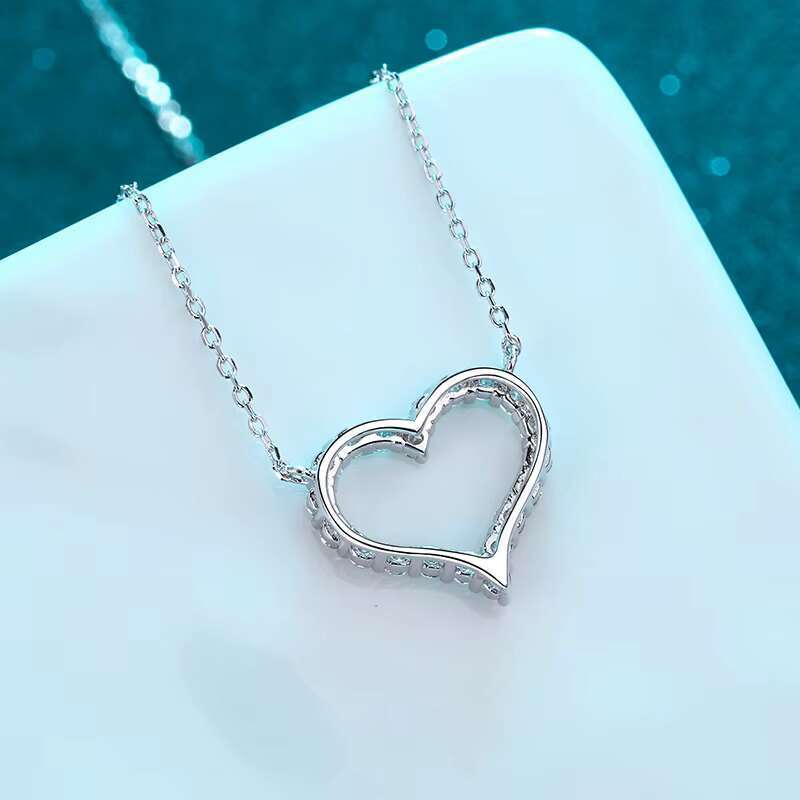 DHCollections Heart Pendant Necklace for Women 925 Silver Chain with Sparkling Stone PT950 Plated Setting 0.3ct Gift Jewellery