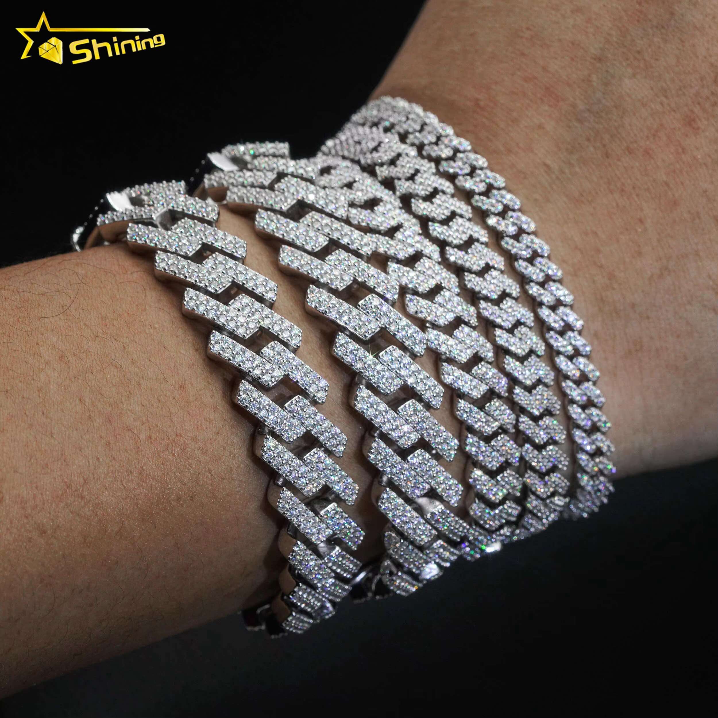 Ready to Ship 6/8/10/15mm 925 Sterling Silver Vvs Moissanite Men Women Hip Hop Iced Out Gold Moissanite Cuban Link Bracelet