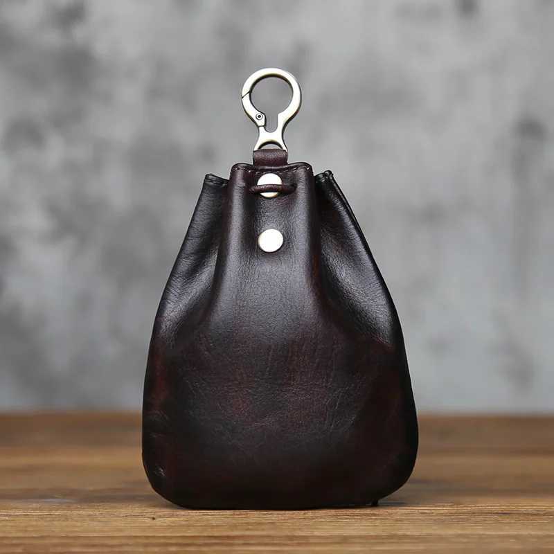 NZPJ Retro Genuine Leather Change Top Layer Cowhide Key Bag Lucky Bag Wallet Bundle Pocket Drawstring Storage Bag Coin BagW251118