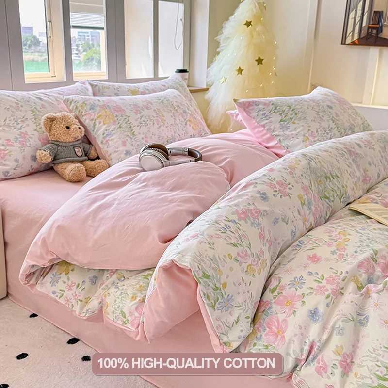 100 Cotton Printed Duvet Cover Set with cases - Floral Style Bedding Set Breathable Hypoallergenic Machine WashableM251118