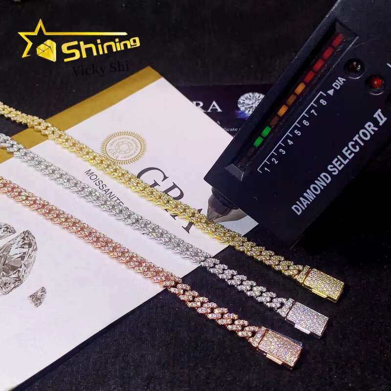 Fine Jewelry Sterling Sier Link Chain 6MM High Quality Pass Dia Tester Moissanite Cuban Bracelet