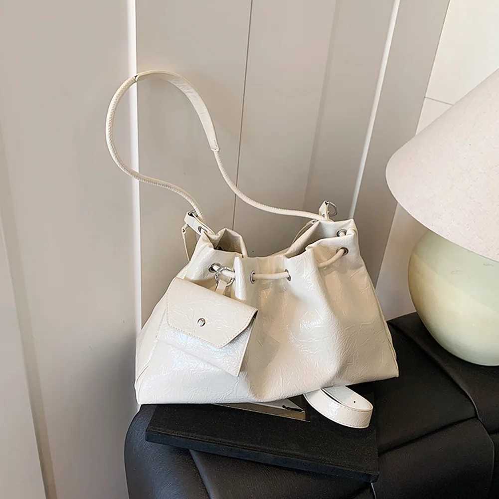 Drawstring Bucket Bag Pu Leather Top-handle Shoulder Bags with 2 Shoulder Straps Underarm Handbag for Women GirlsW251118