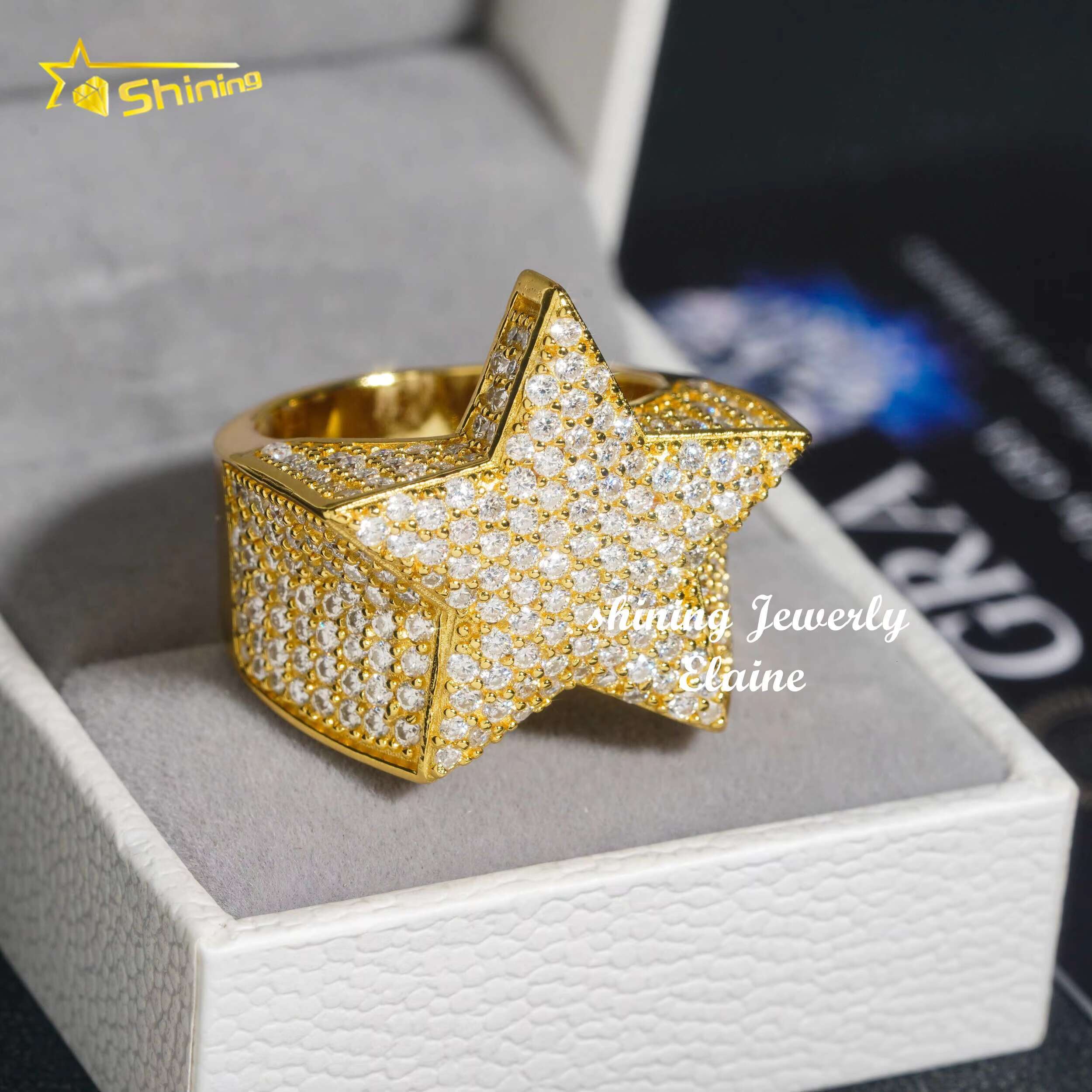 Fashion Dia Vvs Moissanite Custom Sterling Sier Hip Hop Jewelry Iced Out Star Ring