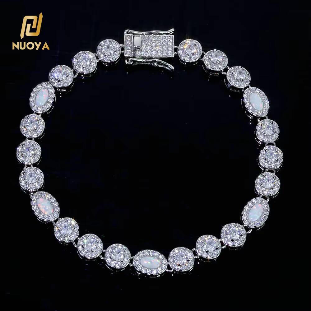 Laboratory cultivation of Moissanite 6mm Micro Opal Clear Multi Gemstone Link Chain Brass Bracelet Iced Zircon CZ Jewelry Gift for Women Men