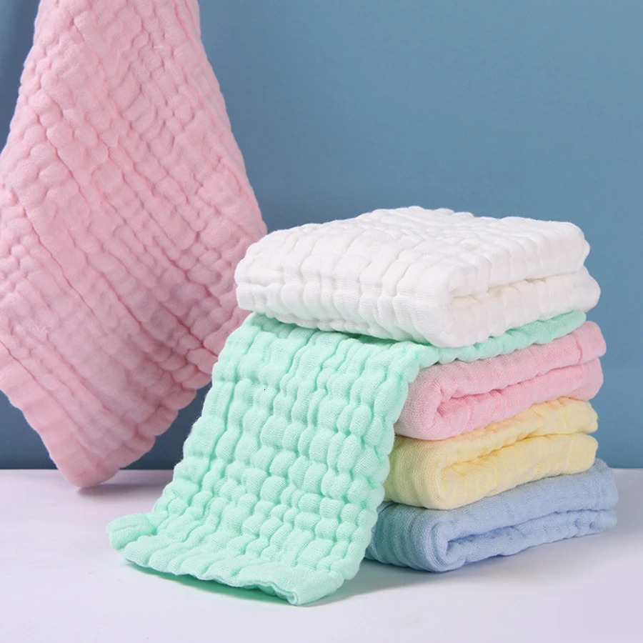5 baby towels plain weave 6layer cotton soft face handle bathroom feeding wash cloth wiping Burp 250414z