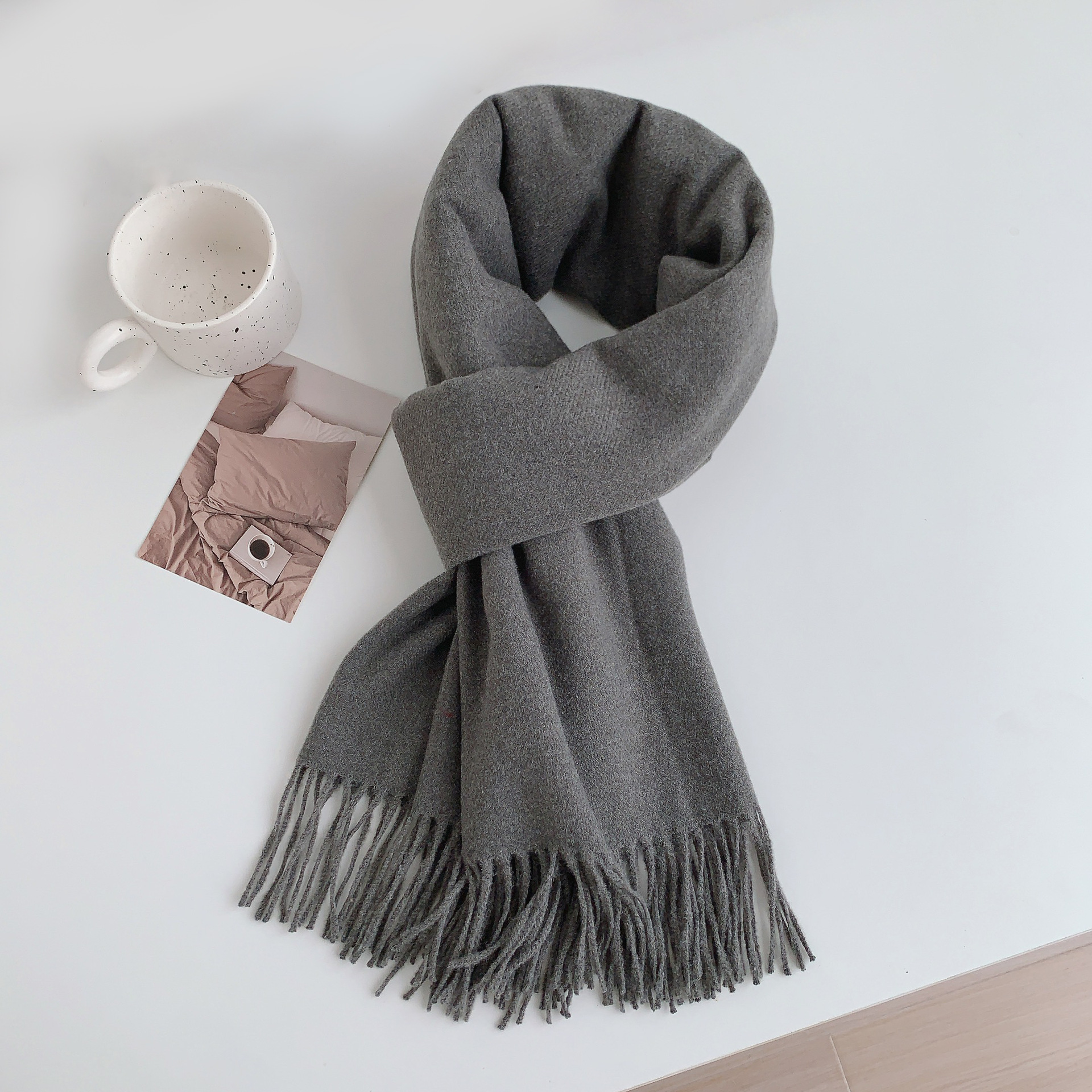 K435 New high-grade imitation cashmere tassel solid color scarf for women in winter Korean style all-match temperament Chinese red scarf wholesale
