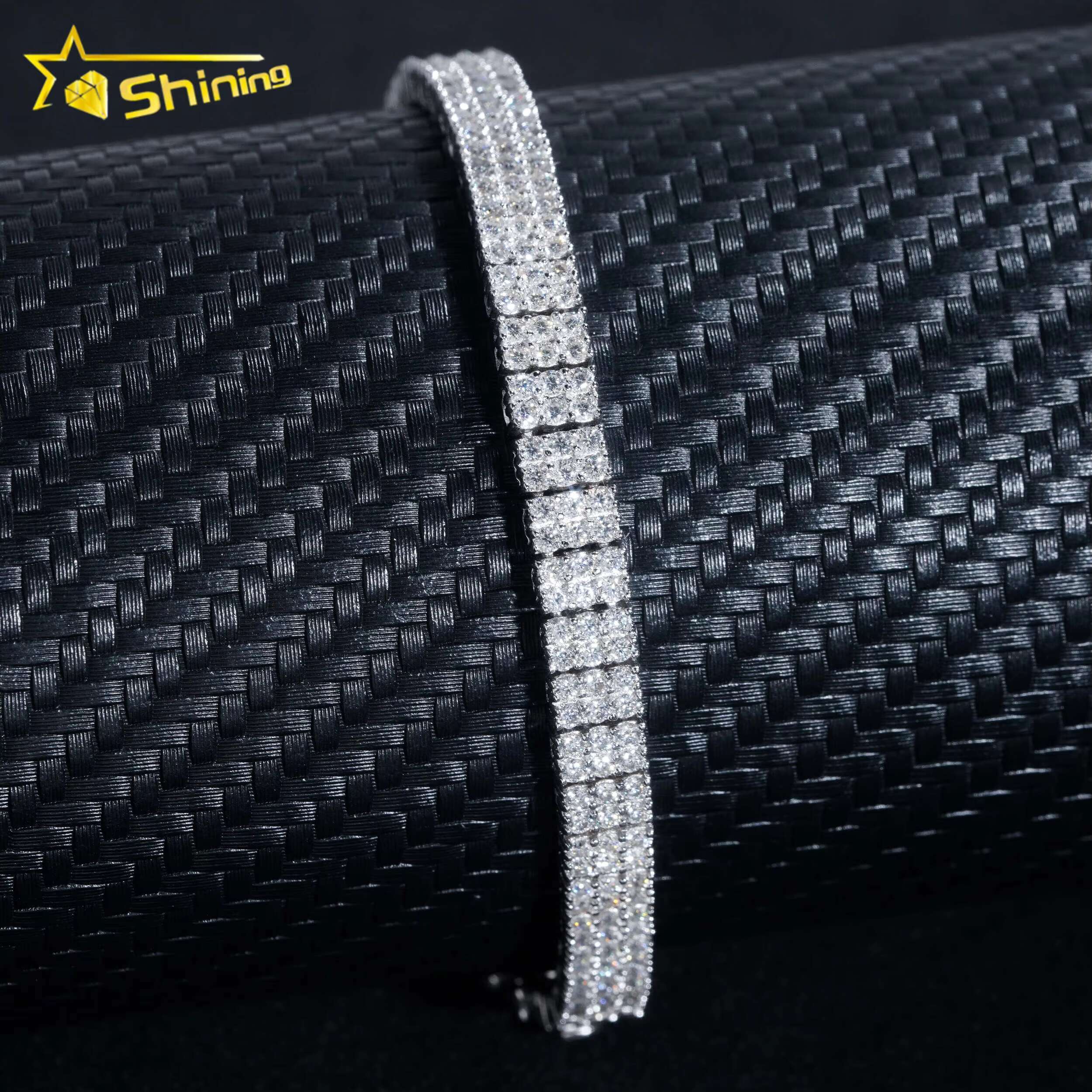 Hip Hop High Quality One Double Row Sier Men VVS Moissanite Tennis Chain Bracelet