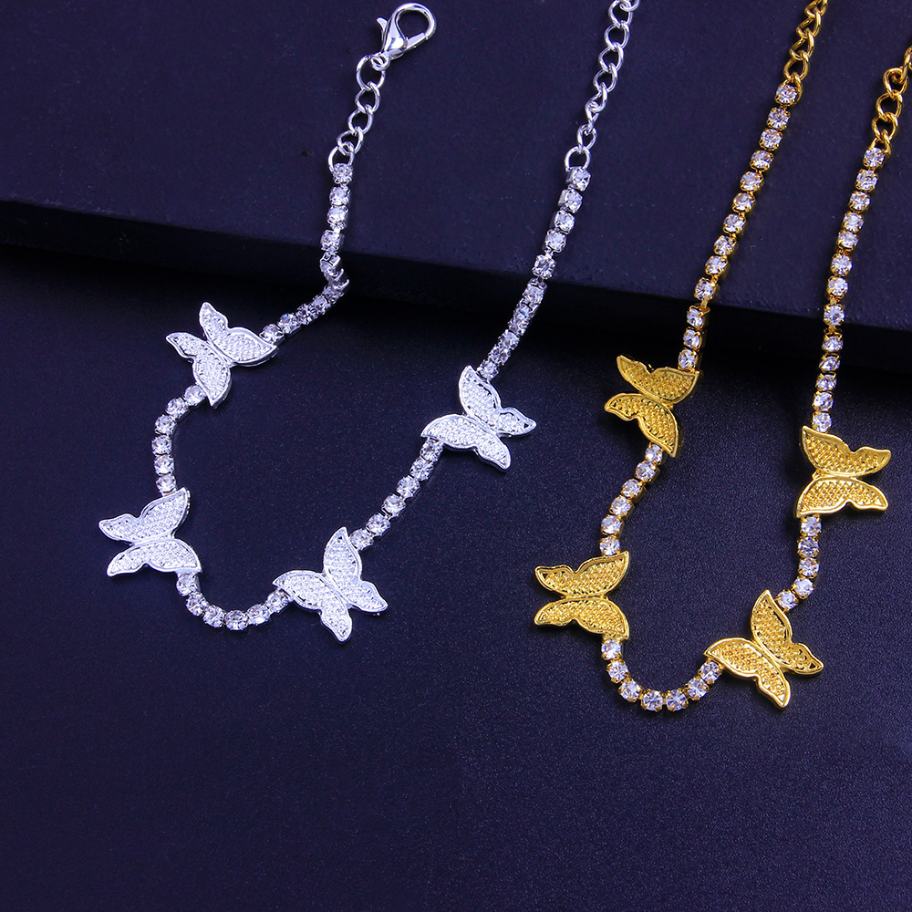 Anklets Designer luxury Anklet Cute Butterfly Crystal Tennis for Women Foot Ankle Chain Jewelry Beach aolly plated 18K gold Festival gift