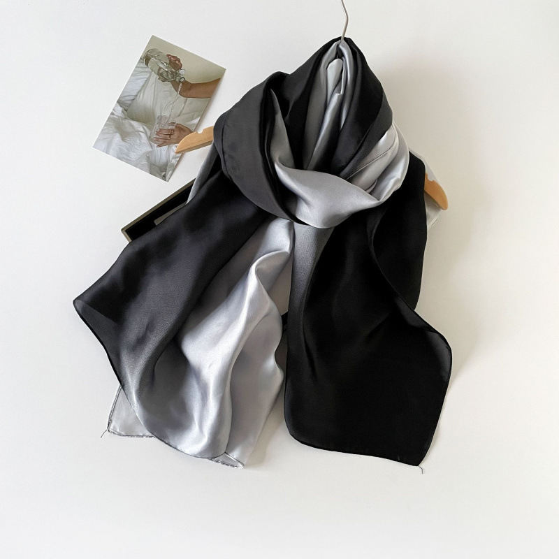 K462 Summer gradient silk scarf high-end satin scarf monochrome headscarf temperament long women's shawl solid color cross-border