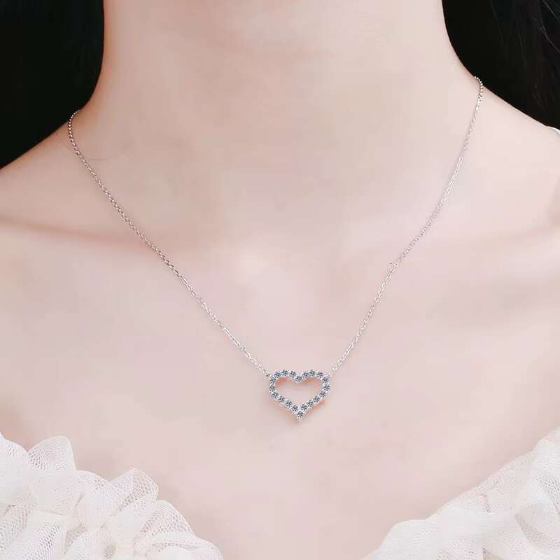 DHCollections Heart Pendant Necklace for Women 925 Silver Chain with Sparkling Stone PT950 Plated Setting 0.3ct Gift Jewellery