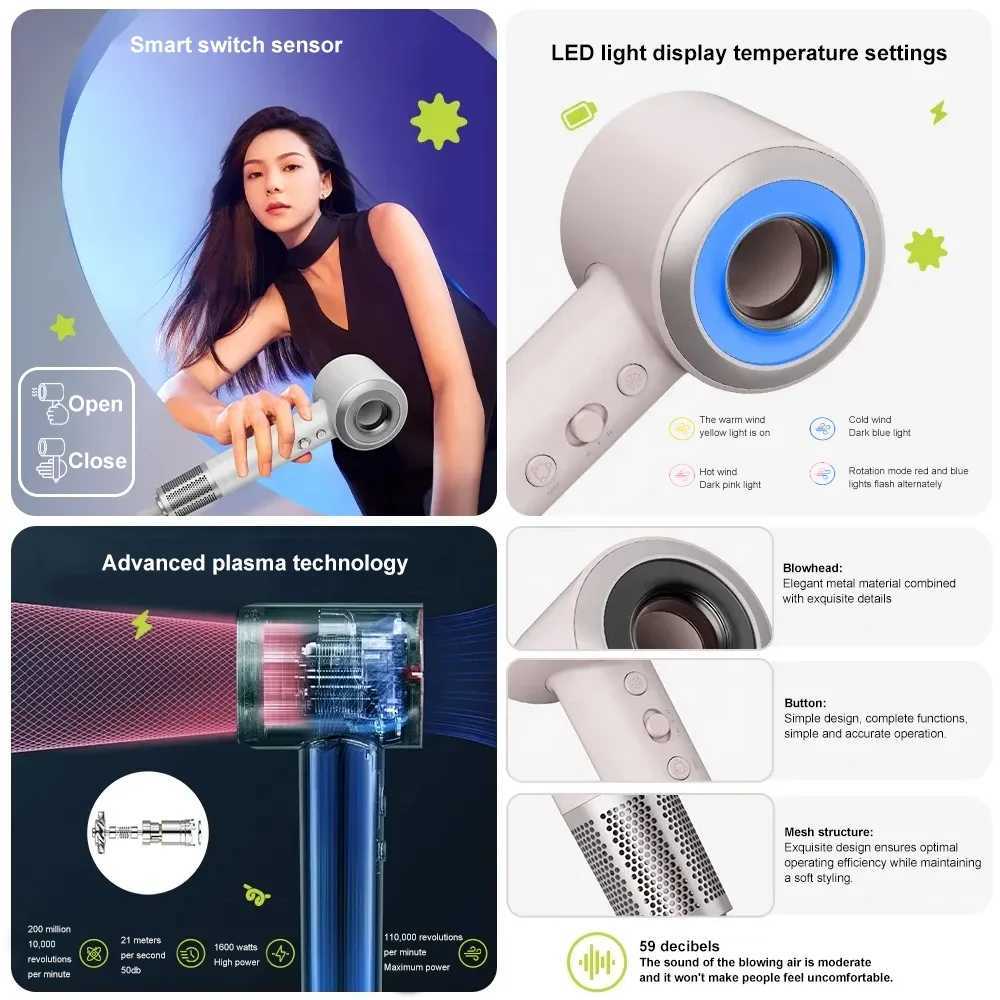 Professional 1600W Ionic Mini Hair Dryer Cold and Hot Portable Electric Styling for Travel Salon Household Concentrator NozzleT251118