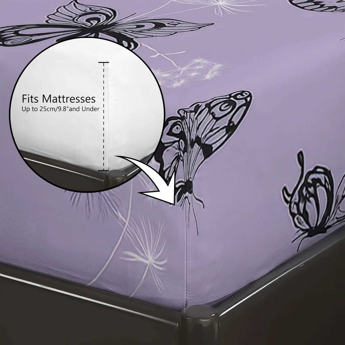 3pcs Purple Dreamy Butterfly Romantic Print Coreless Bed Sheet Set Multiple Sizes Bed Cover Bedroom Bedding DecorationM251118