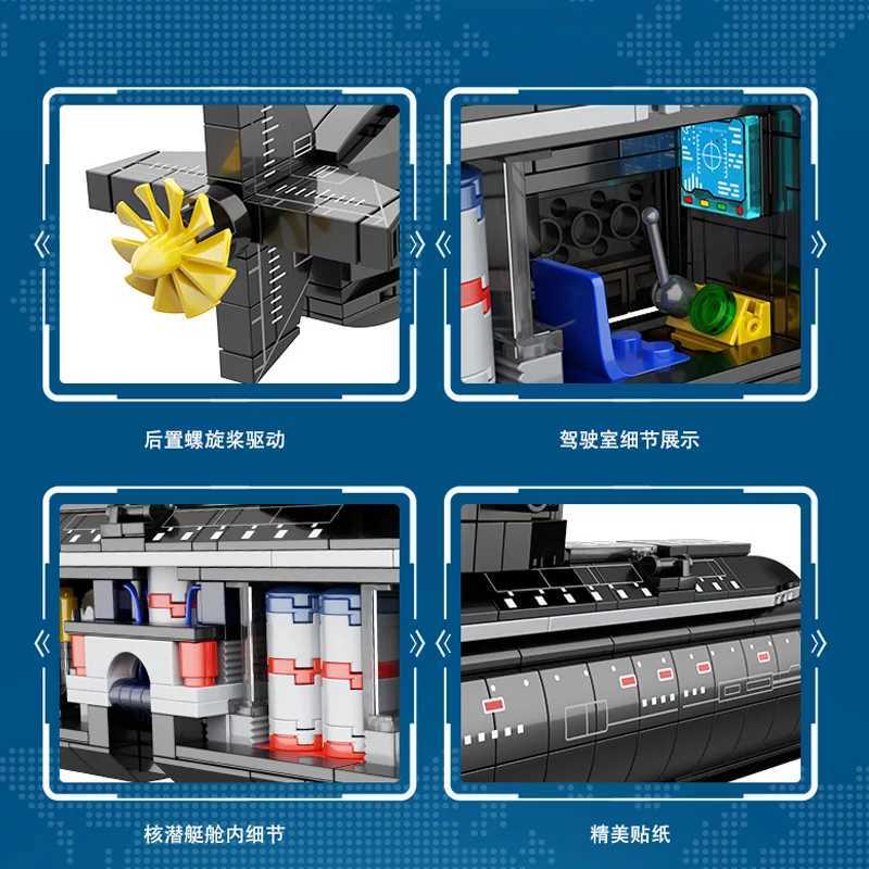 Military The Type 094 Strategic Nuclear Submarine Building Blocks Kit Classic Naval Vessels Ship War Boat Bricks Model Kids Toys C251118