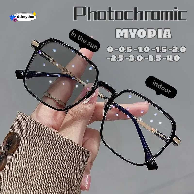 New Style Photochromic Mya Glasses Men Women Color Changing Eyeglasses Anti UV Sunglasses Short-sighted Eyewear 0~-6.0 ddmythur