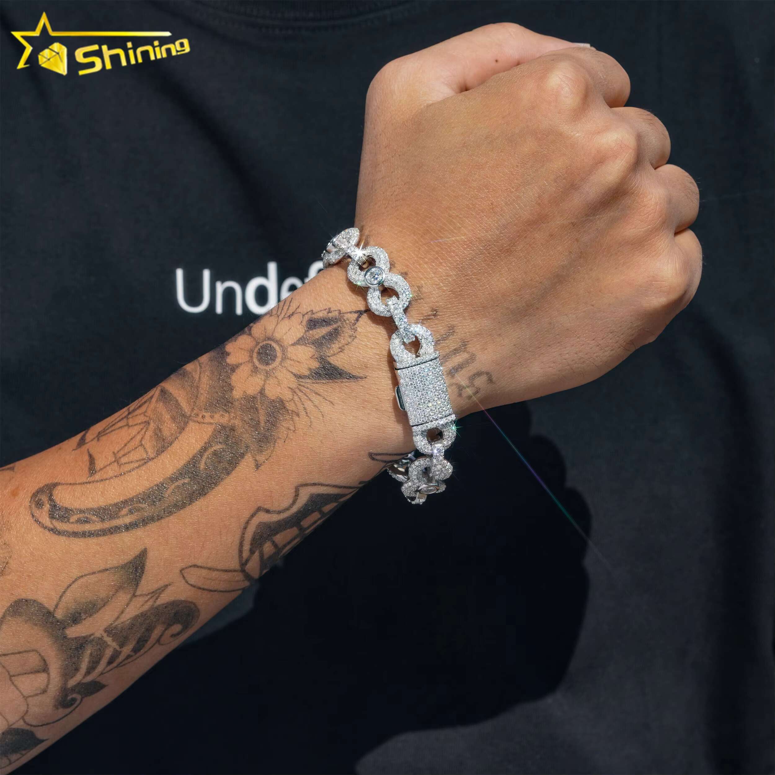 Fine Jewelry 13MM Bracelets D VVS Lab Dia Cuban Link Chain Iced Out Sier Moissanite Infinity Bracelet