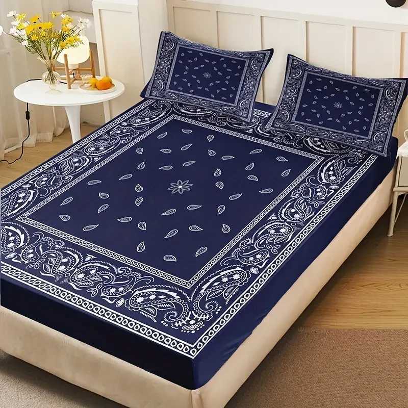 Black Paisley Mandala Fitted Sheet Set Bohemian Style Mattress Covers Soft Breathable With Deep Pocket for BedroomM251118