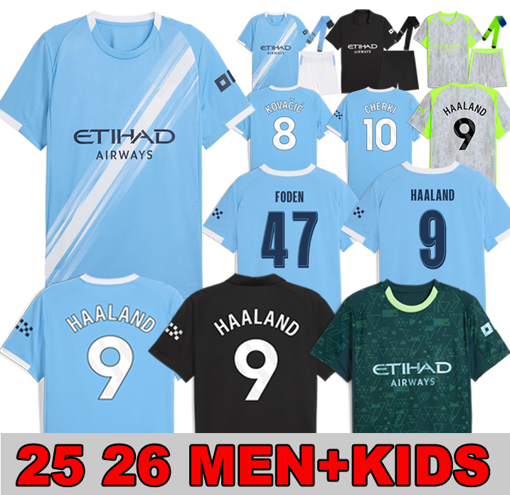 Soccer Jerseys 25 26 MAN CITY HAALAND FODEN GVARDIOL CHERKI MARMOUSH BERNARDO REIJNDERS RODRIGO DOKU SAVINHO 2025 2026 Football Shirt Men Kids Kit Sets Uniforms