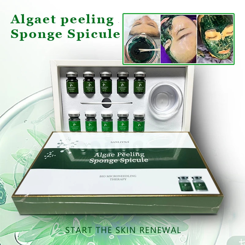 10 Vials Algae Peeling Powder DIY Facial Mask Sponge Spicules Natural Seaweed Skin Care Clean Pores 5 Pairs 251112