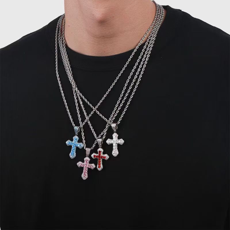 Fashion designer hip-hop full European and American dia luxurious personality high-quality cross necklace high-end Cuban retro chain