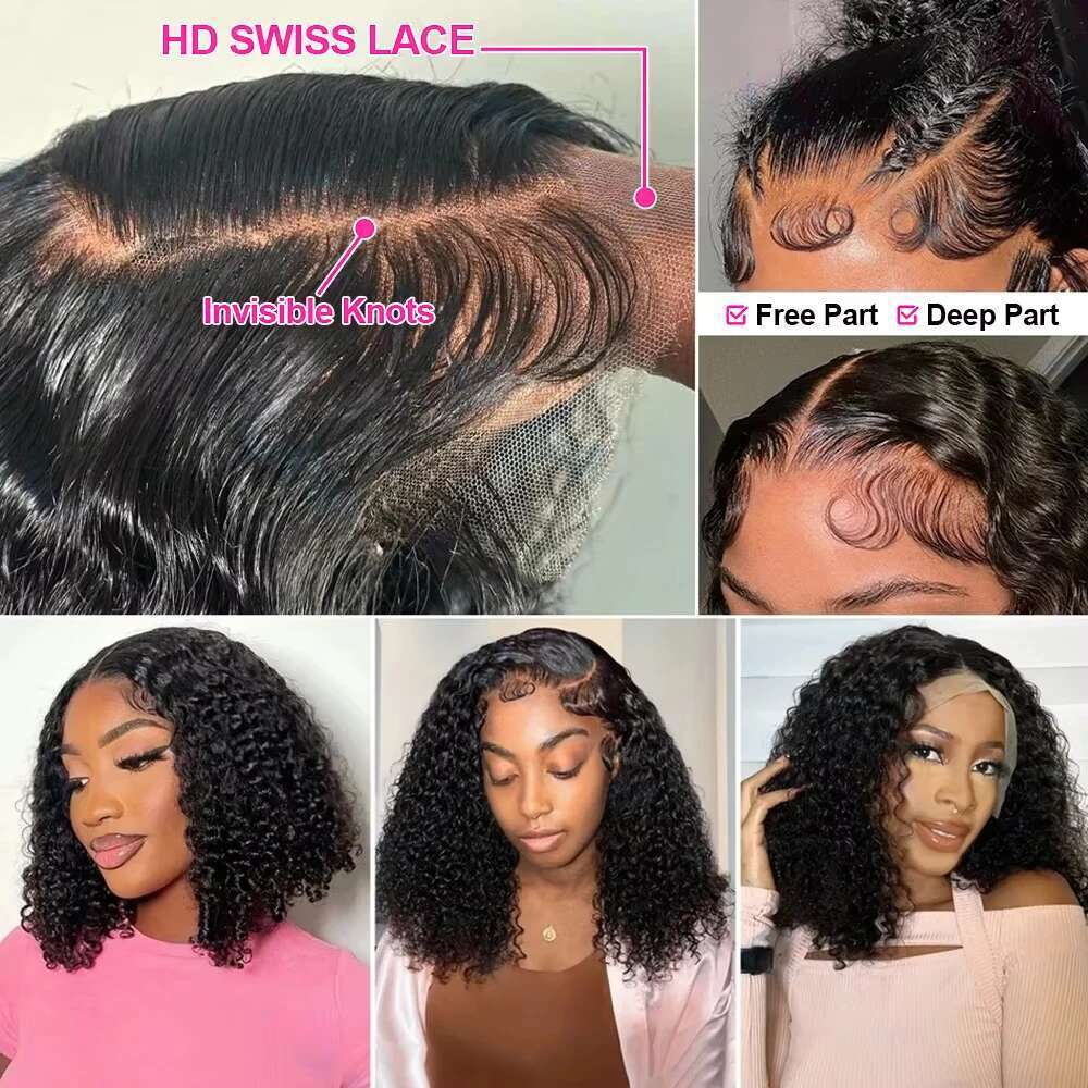 CEXXY Short Bob 13X6 HD Frontal Jerry Curly Hair Water Wave 13X4 Lace Remy Human Wig For Women On Sale