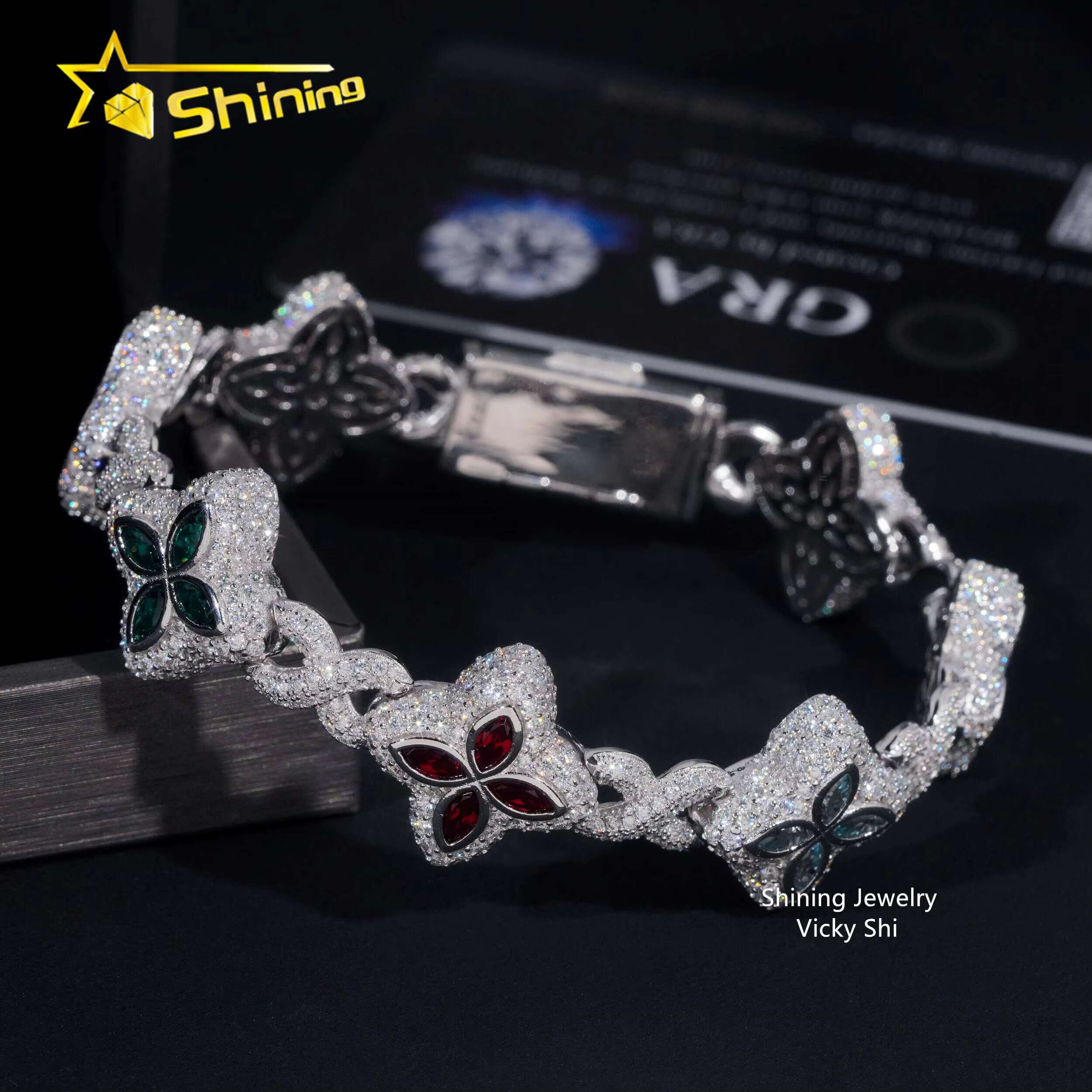 Hot Selling Men Popular Bracelets Sterling Sier Iced Out Hip Hop Infinity Clover Moissanite Cuban Bracelet