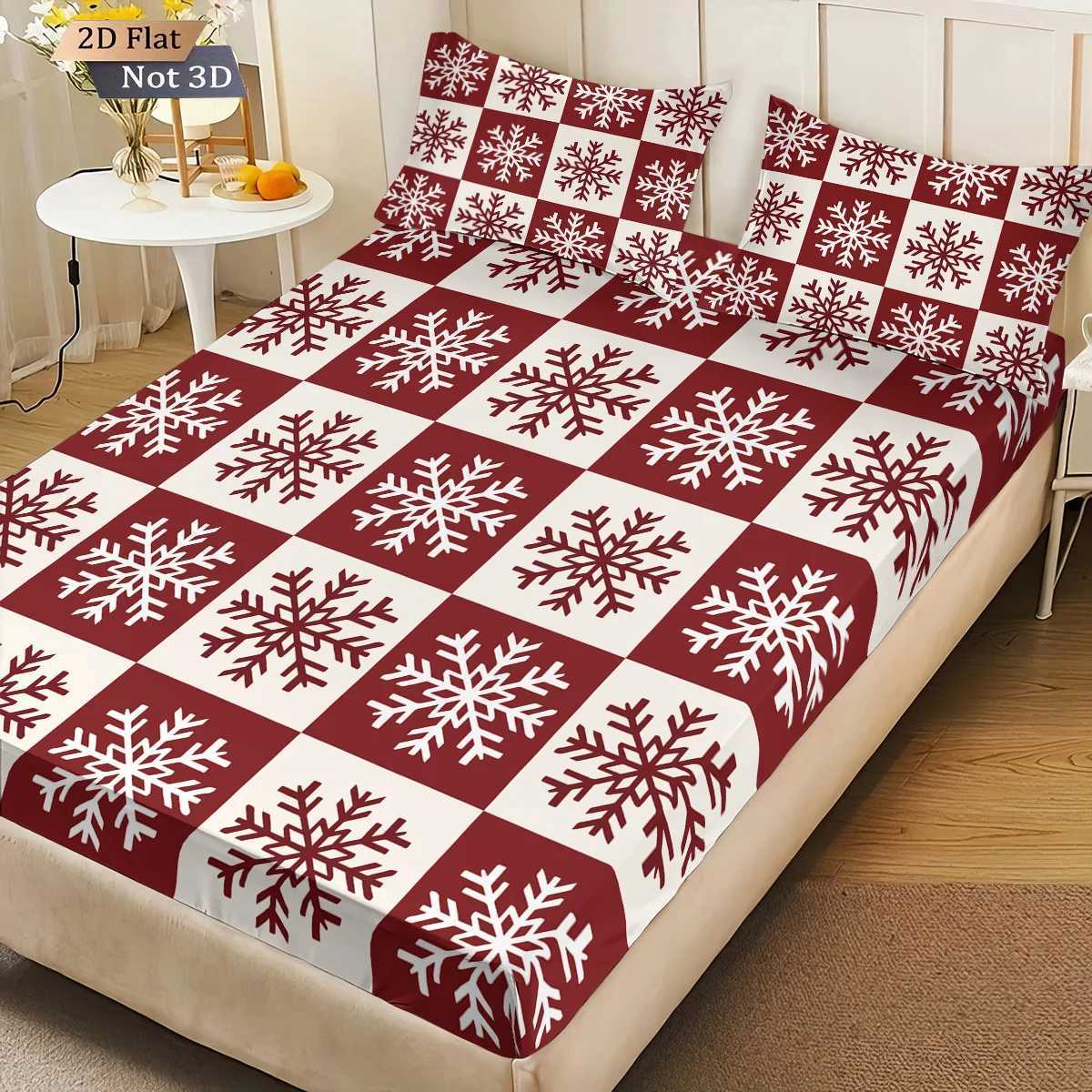 3pc red Christmas snowflake print coreless bed sheet set multi size bed cover bedroom bedding holiday decoration machine washablM251118