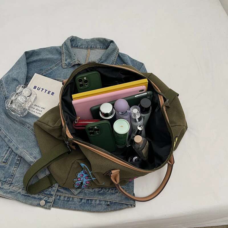 Colorful Cartoon Graffiti Pattern Women's Boston Travel Clothes Bags Large Capacity Shoulder Duffle Bag Canvas Crossbody Handbag