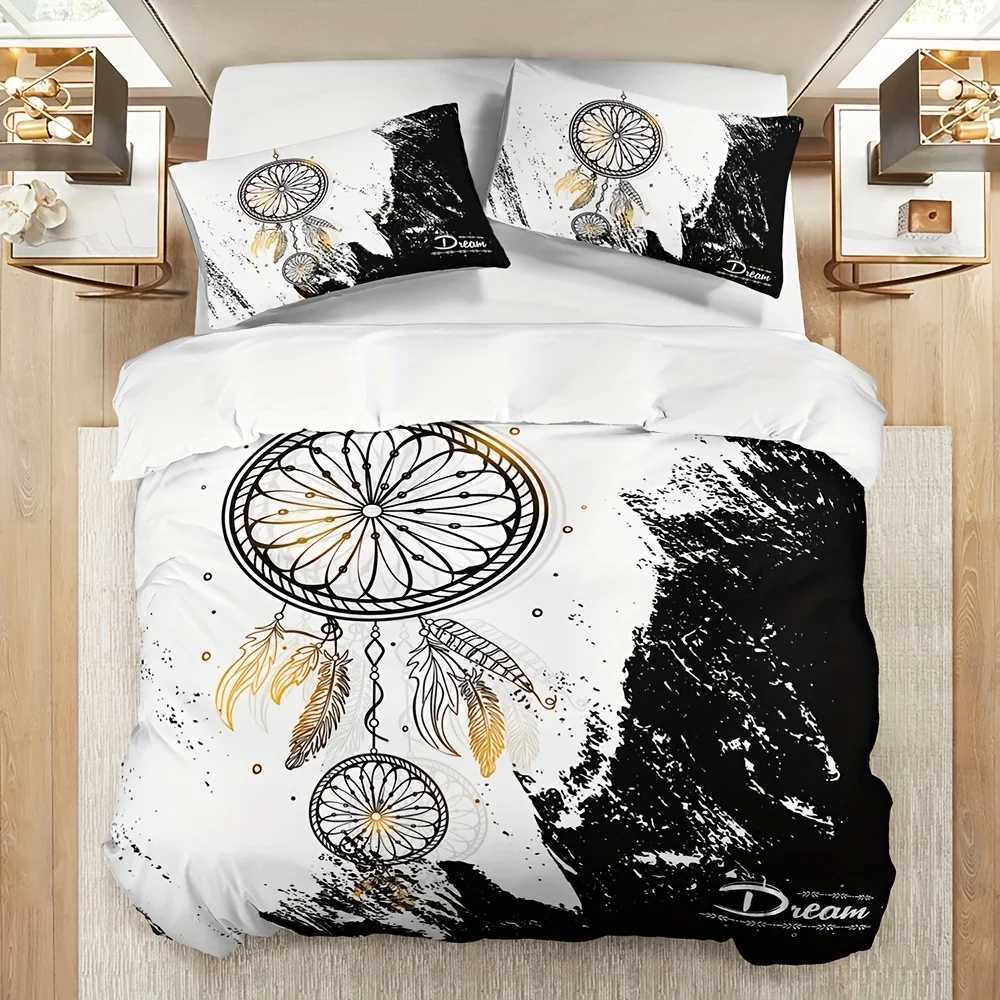 Chic Black White Dreamcatcher Bedding Set-Breathable Soft Easy-Care 3-Piece Duvet Cover cases For All-Season ComfortM251118