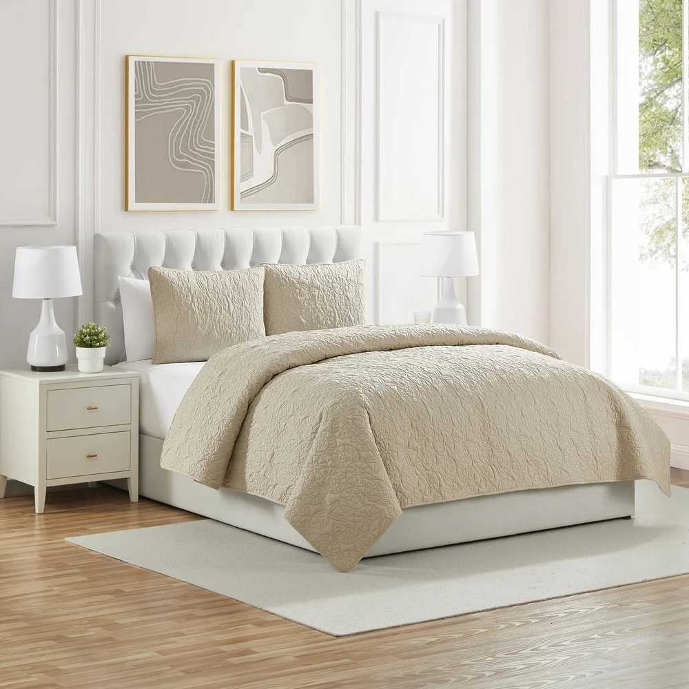 Coastal 3-Piece King Quilt Set Soft Lightweight Seashell Pattern Pinsonic Textured Hypoallergenic Microfiber Bedding ShamsM251118