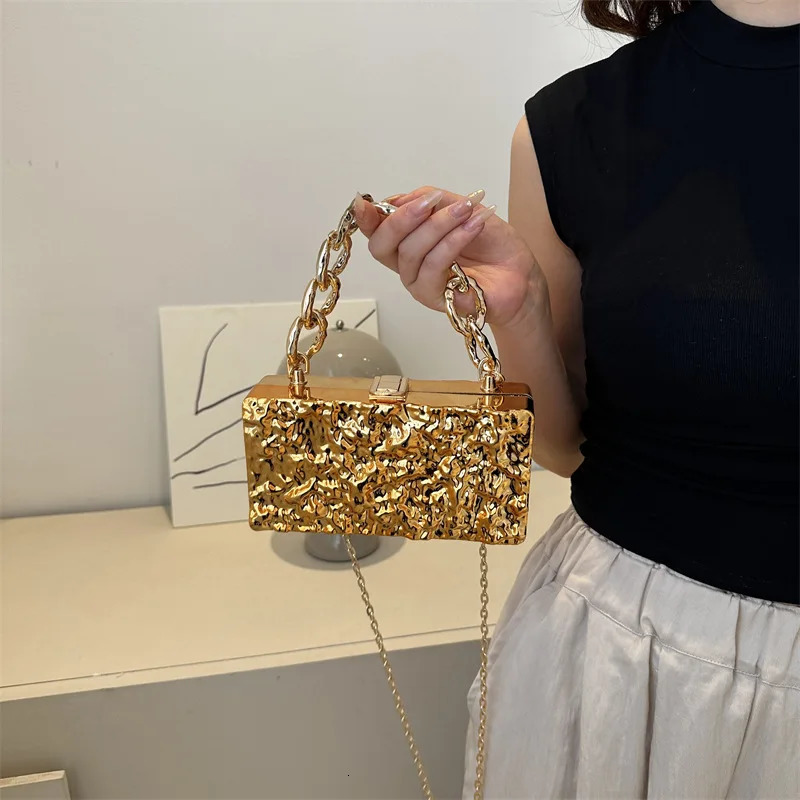 Gold Women Party Evening Bag For Women Metal Handle Clutch Bag Handbag Purse Chain Shoulder Crossbody Bag Mini Box Bag 250417
