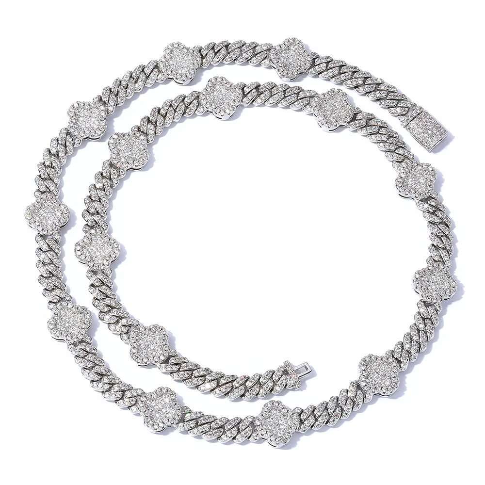 Fine Jewelry S925 Silver VVS D Colour Moissanite Bracelet Iced Out Four Leaf Clover Cuban Link Chain Hip Hop Men Bracelet